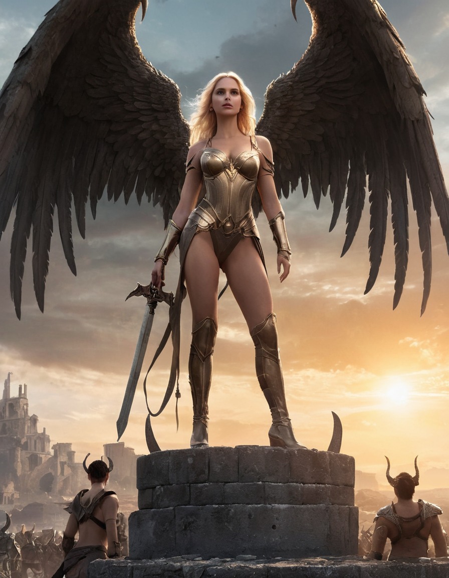 fantasy, angel, demon, battle, war, wings, tower, sexy, erotic