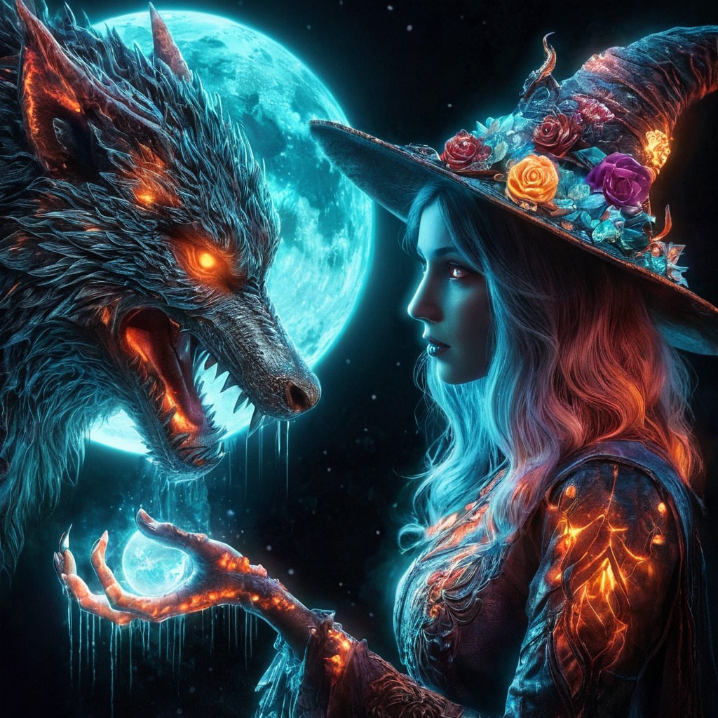 digitalart, videogamefanart, magic, fantasyart, witch, spirit, horror, wallpaper, fanart, characterdesign, portrait, digitalpainting, fantasycharacter, animal, badmoonrising