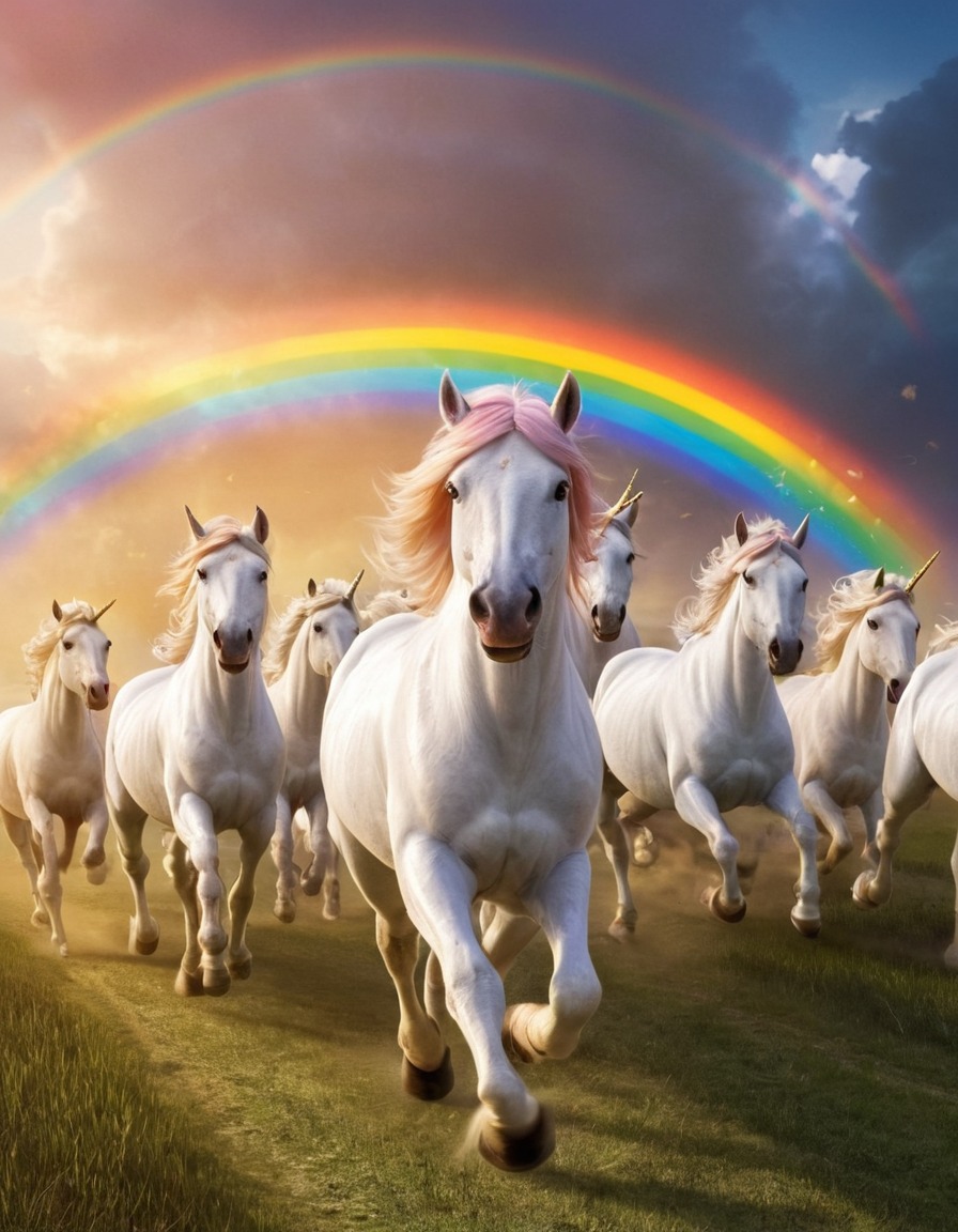 unicorns, rainbow, mythical creatures, colorful, magical, fantasy, imagination