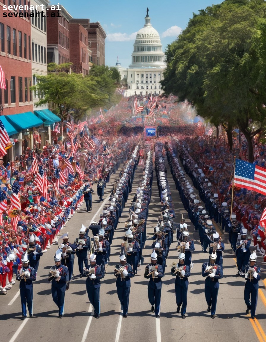 parade, fourth of july, marching bands, floats, celebration, usa