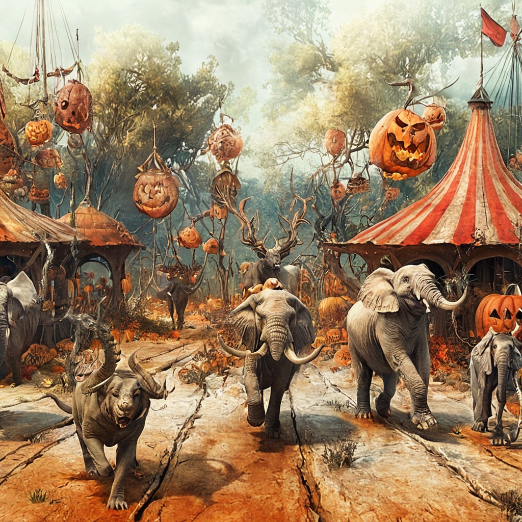 animal, digitalart, elephant, digitalpainting, conceptart, artforsale, circus, dailychallenge, midjourney, midjourneyart, midjourneyartwork