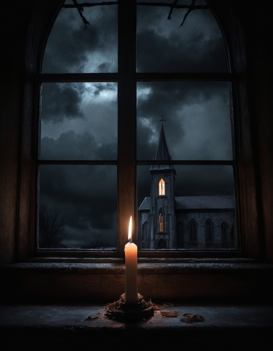 candle, haunted, church, stormy night, gothic, underground, dark