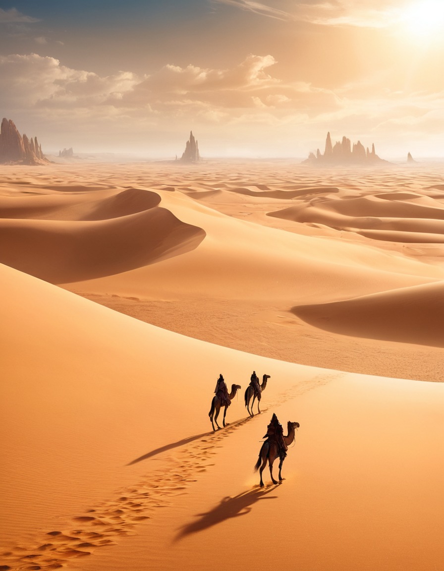 desert, sand dunes, magical creatures, fantasy, nature, landscape, wilderness, fantastic