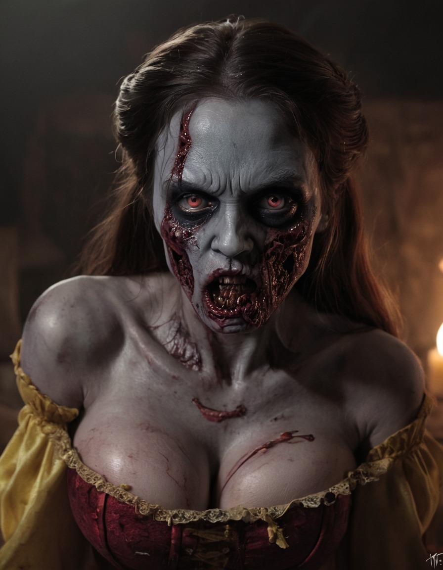 zombie, belle (beauty and the beast), disney, fairytale, undead, horror, transformation