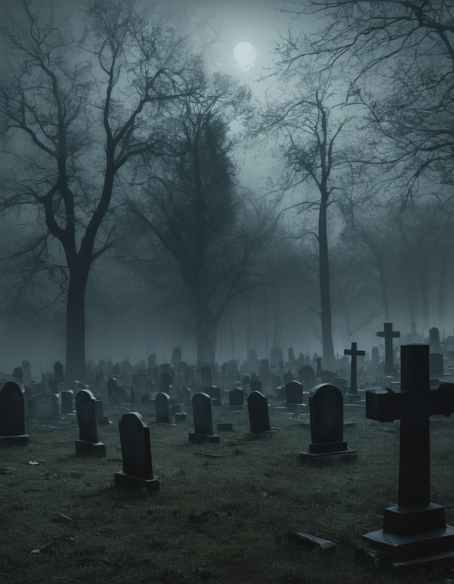 graveyard, mist, eerie, shadows, spooky, gothic, underground, dark