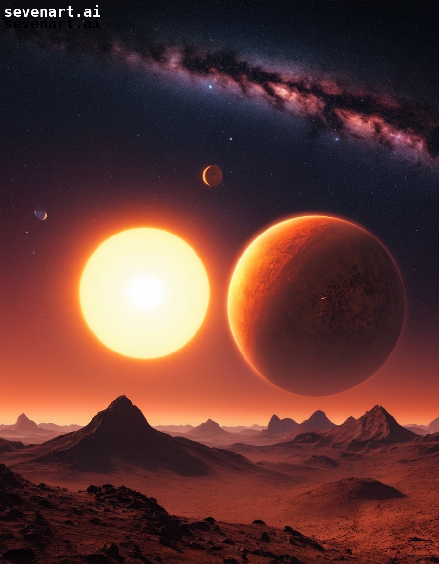 binary stars, double sunrise, exoplanet, barren landscape, celestial phenomenon, space, stars