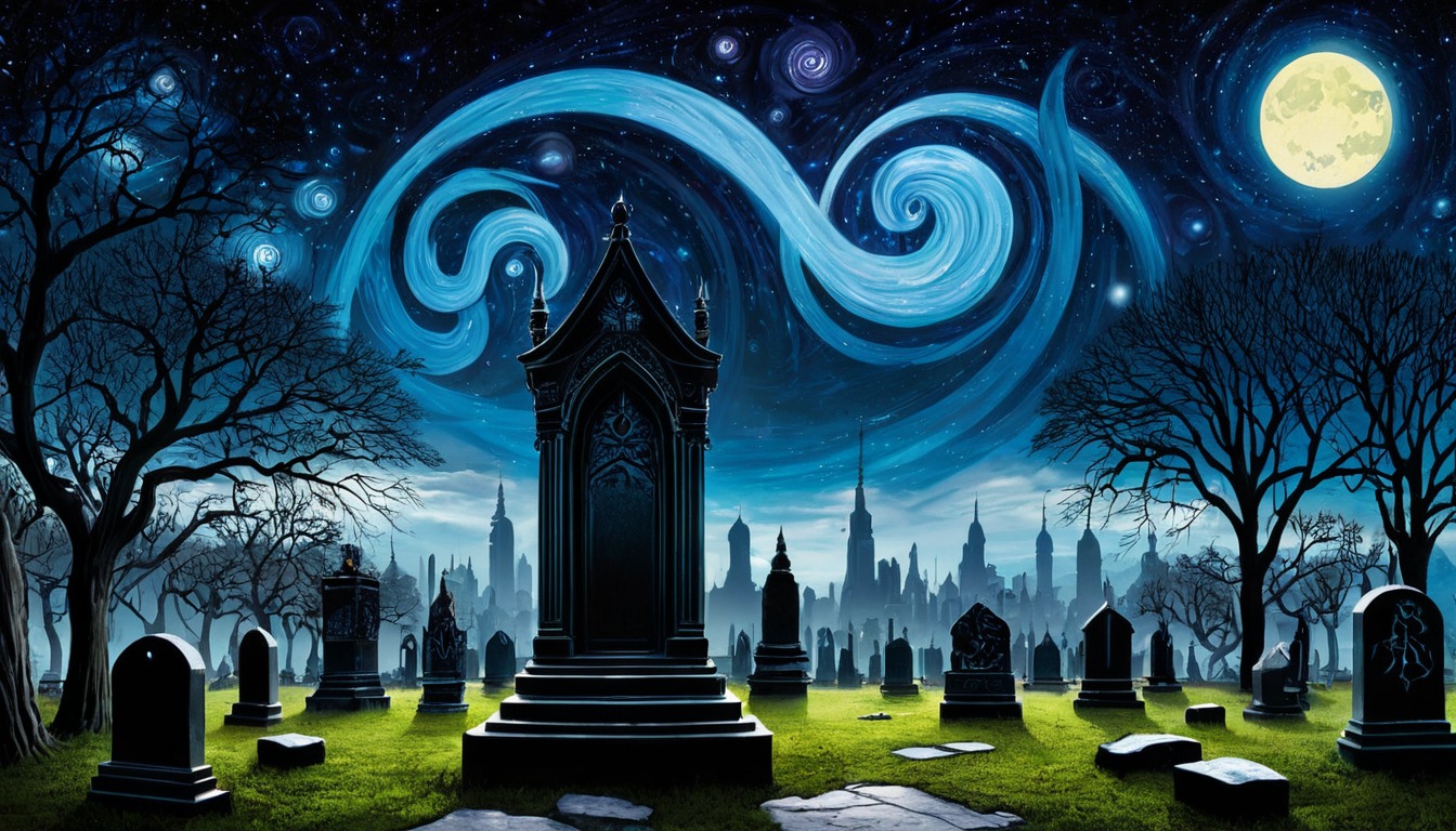 surreal, gothic, cemetery, horror, abstractart, animal, creature, creepy, cute, dark, demon, epic, evil, fantasy, gravestone, graveyard, halloween, macabre, monster, night, scifi, scififantasy, shadow, tombstone, aiart, dailychallenge, jamesar, noaihaters