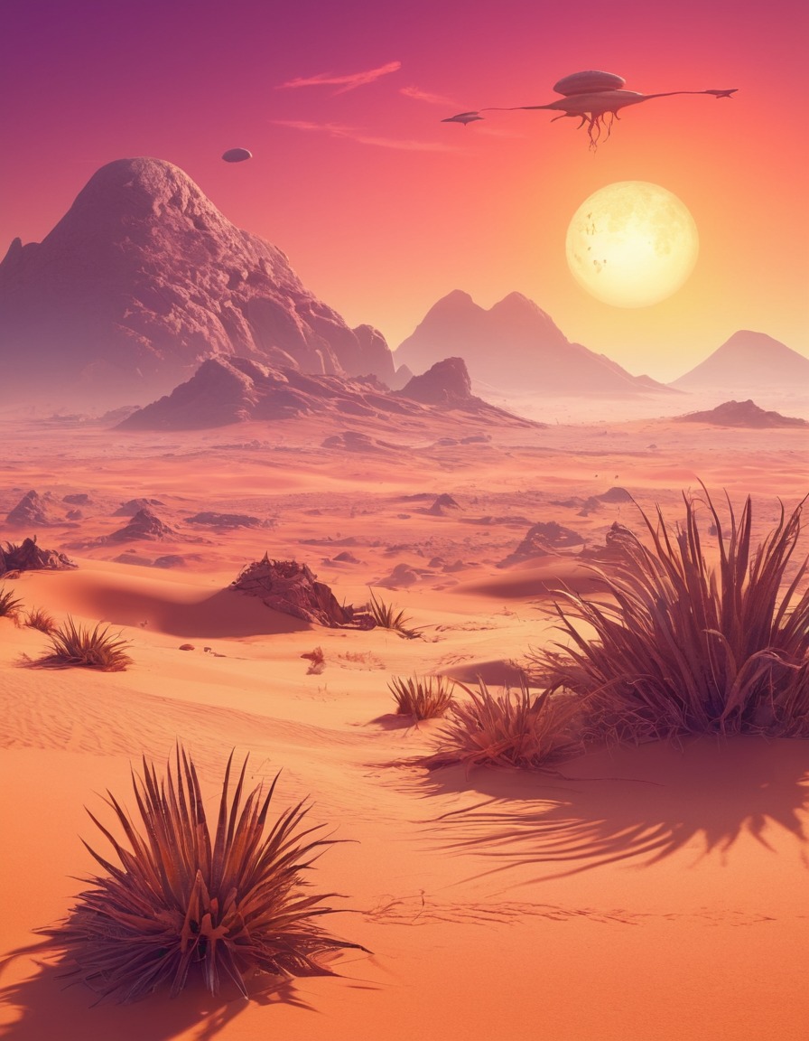 alien, desert, flora, fauna, double sunset, fantastic