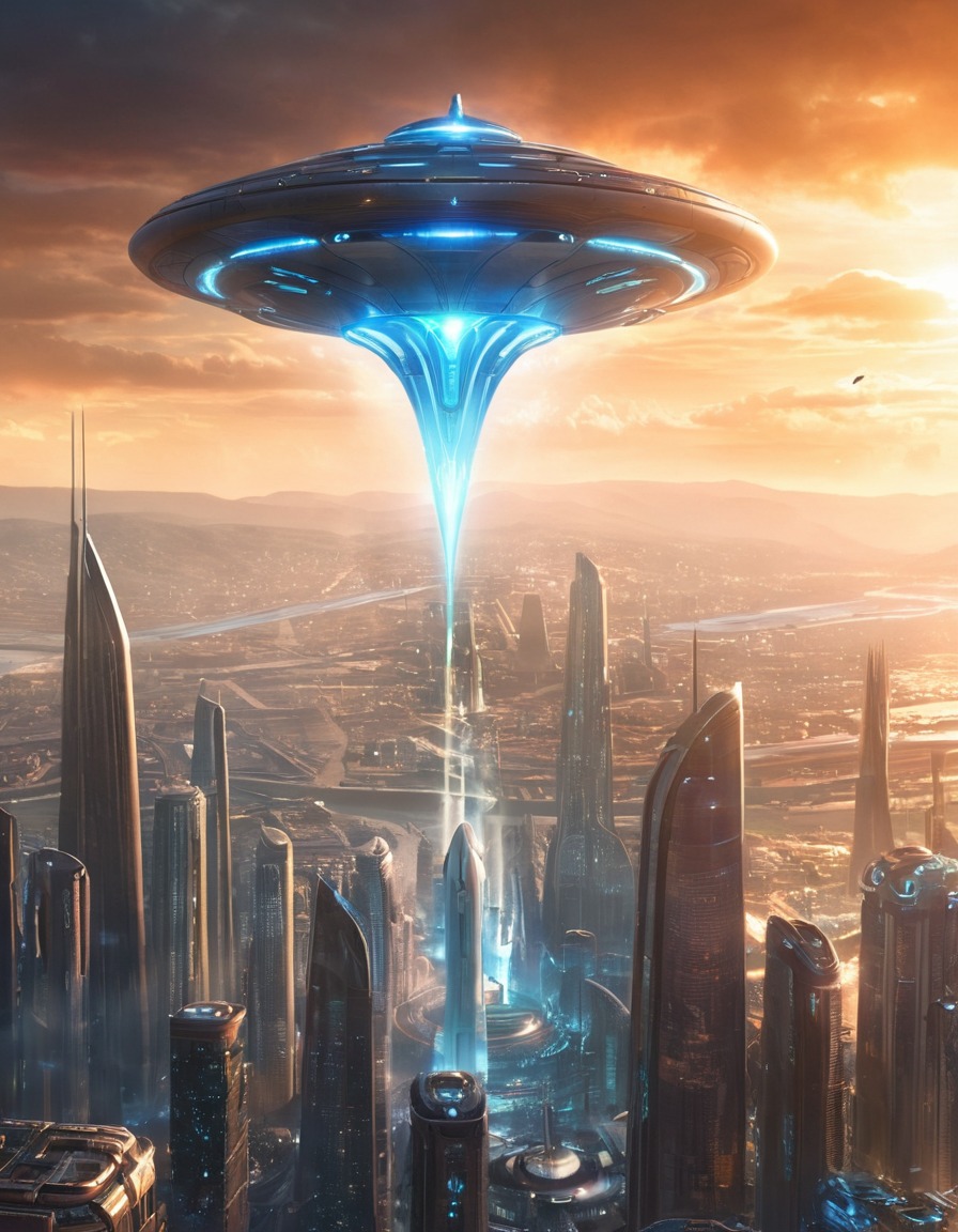 futuristic, energy shield, city, alien attack, protection, future