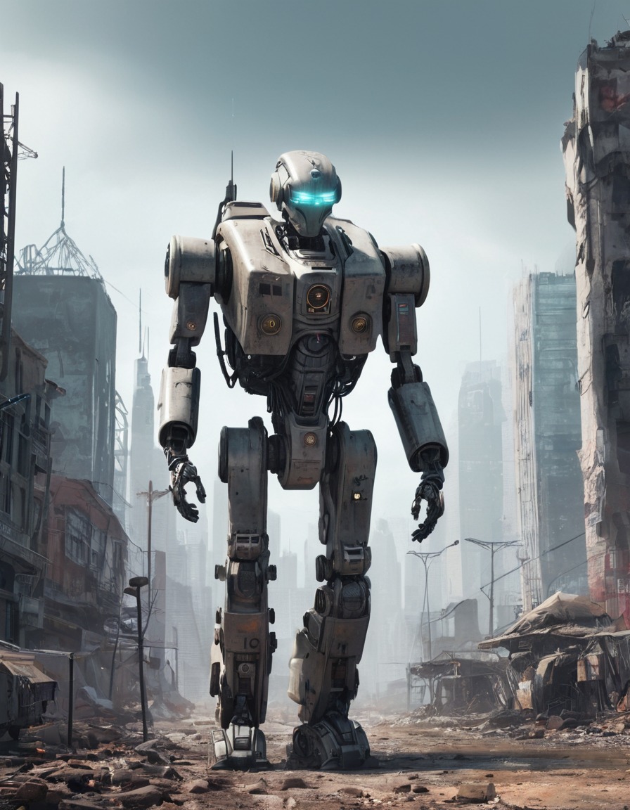 futuristic, robot, post-apocalyptic, cityscape, exploration, robots