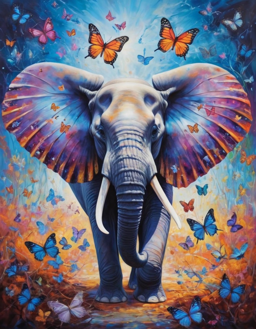 elephant, butterfly, wings, whimsical, surreal