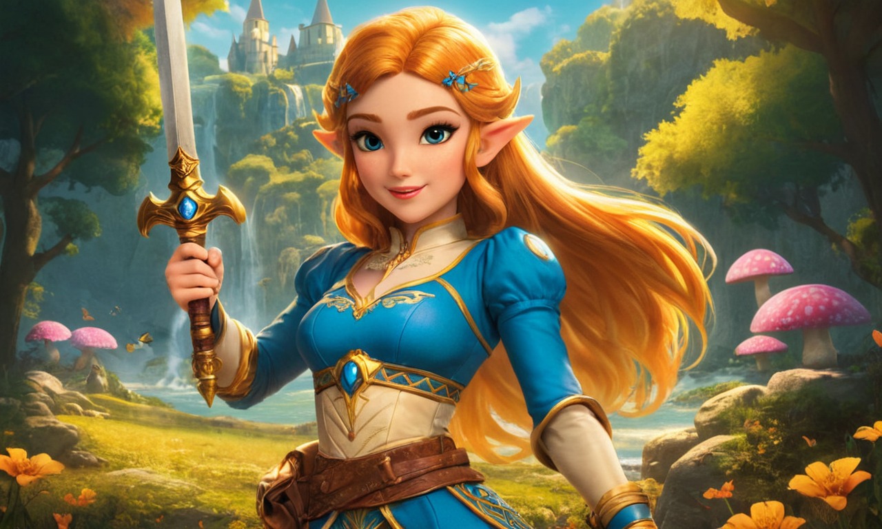 fanart, videogamefanart, wallpaper, link, digitalart, cartoon, nintendo, anime, characterdesign, digitalpainting, princess, animegirl, beauty, blondegirl, blondehair, blueeyedgirl, blueeyes, daytime, fantasyart, fantasycharacter, magic, portrait, waterfall, whitedress, zelda, dailychallenge, outside, dailychallenges