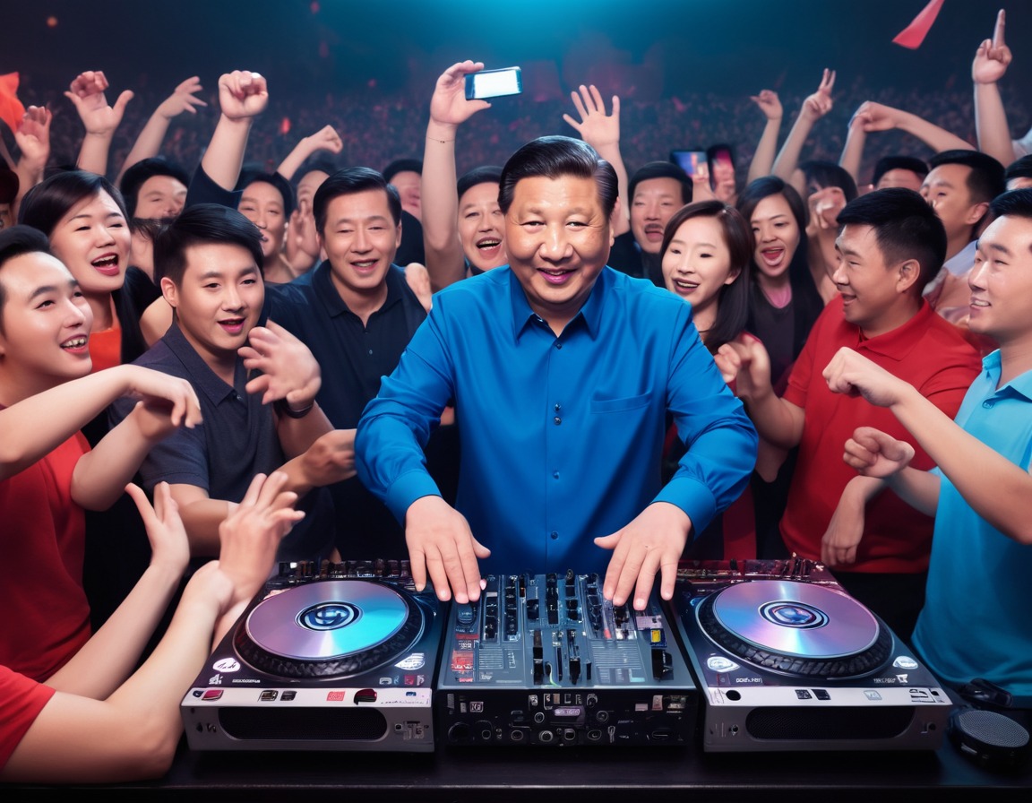 xi jinping, dj, dance party, crowd, cheering fans, china