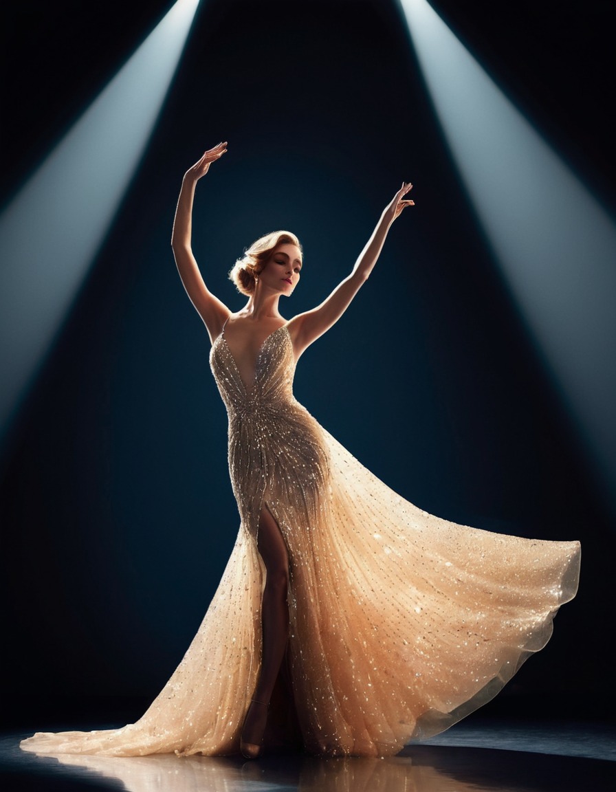 glamour, elegance, dancing, sequins, spotlight, woman