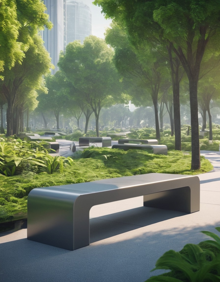 city park, modern, futuristic, sleek, lush, modern city, city