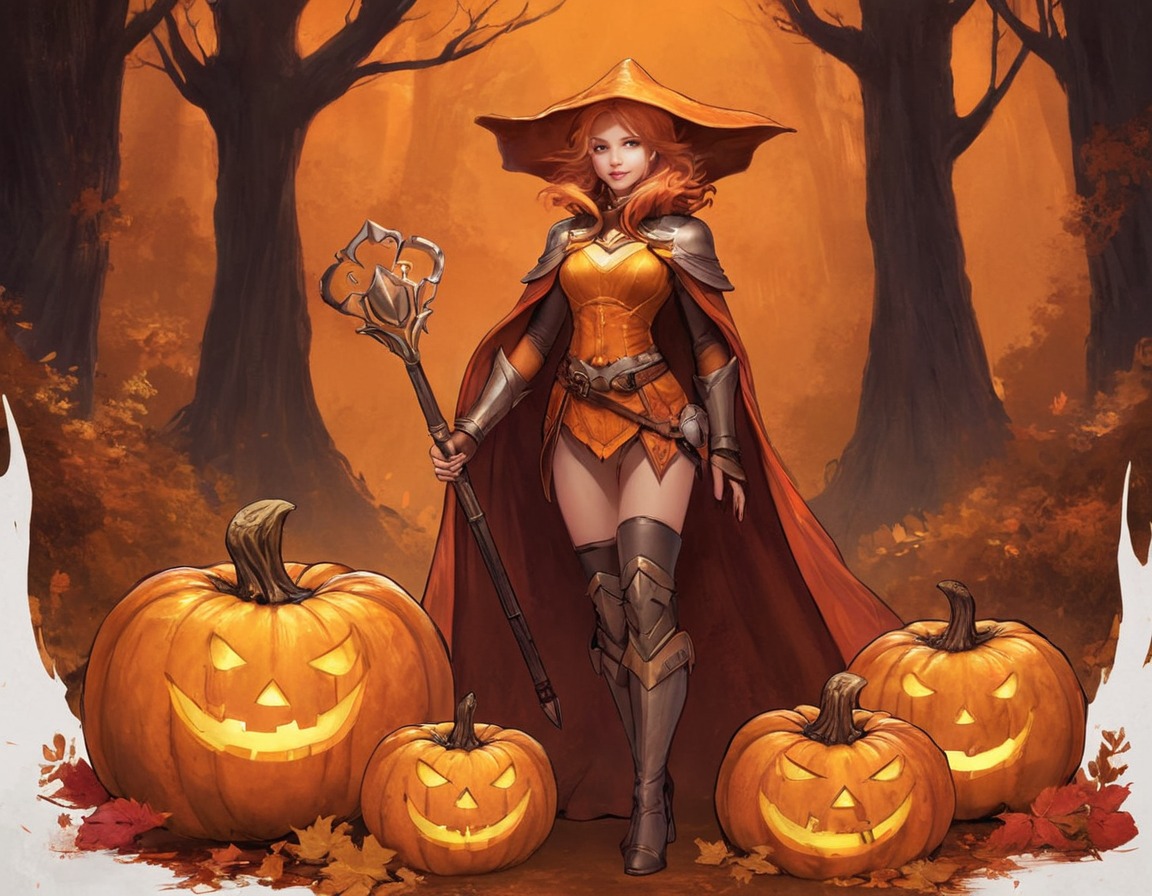 videogamefanart, magic, witch, halloween, dreamup, fantasycharacter, warrior, fantasyart, sorceress, spooky, pumpkinspice, ai_art