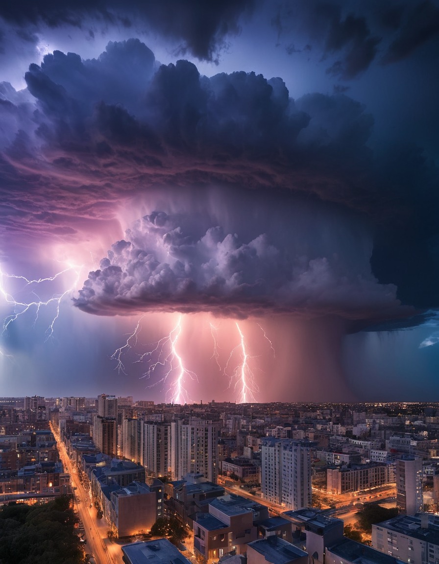 thunderstorm, cityscape, nature, power, urban, contrast, city