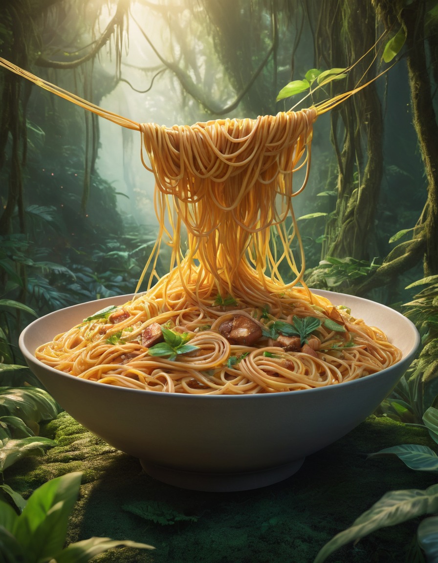 spaghetti, jungle, strange, giant, food, pasta, tangled