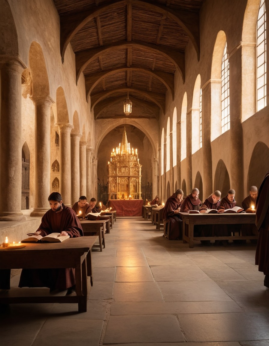 medieval europe, monastery school, 1100 ad, students, scripture learning, religious education, historical education