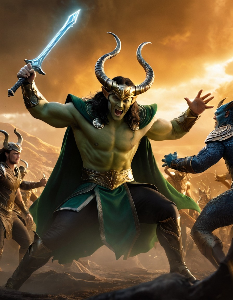 loki, epic battle, monsters, marvel, norse mythology, fight scene