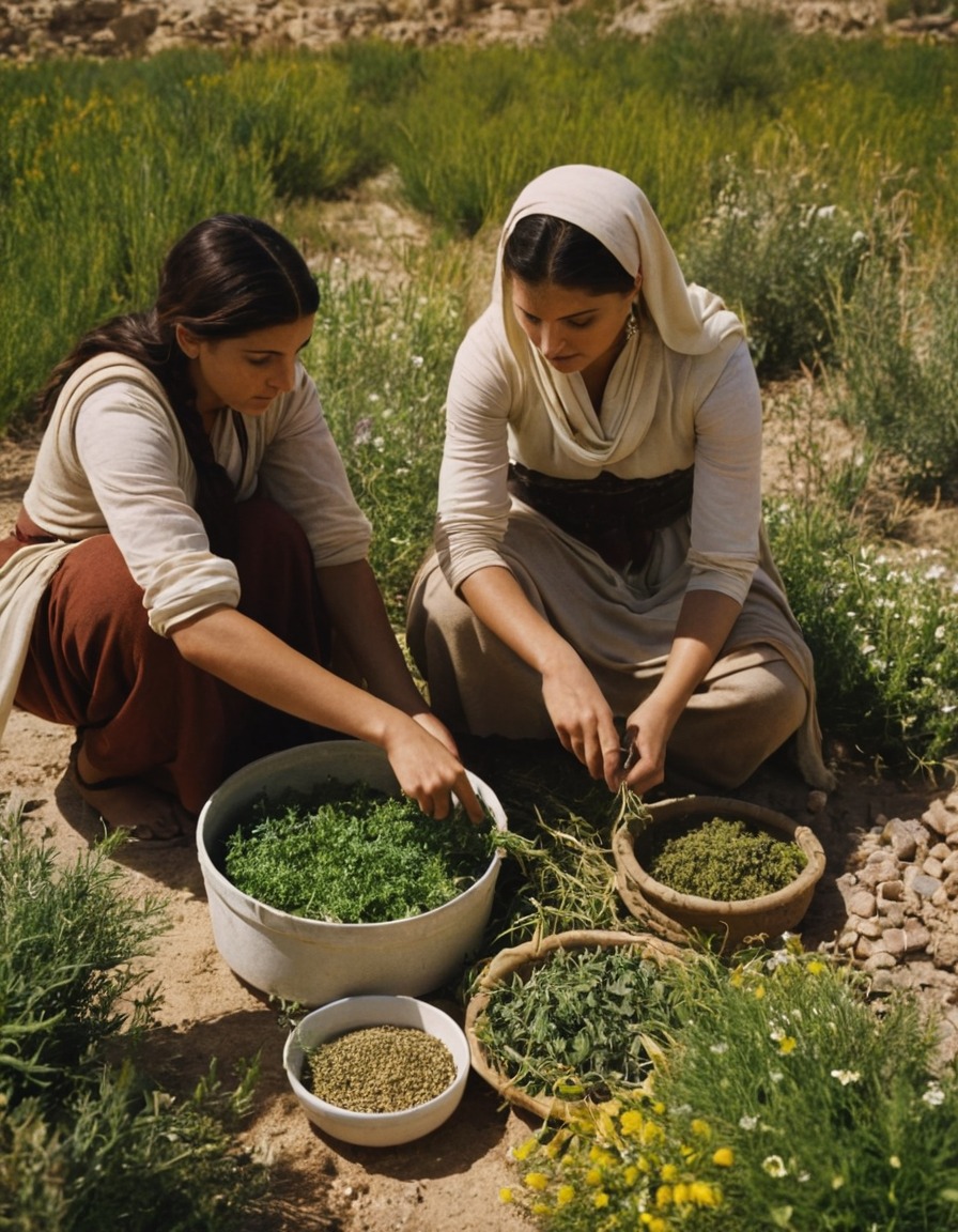 ancient mesopotamia, women, herbal medicine, plant gathering, 1500 bc, medicine, herbal remedies