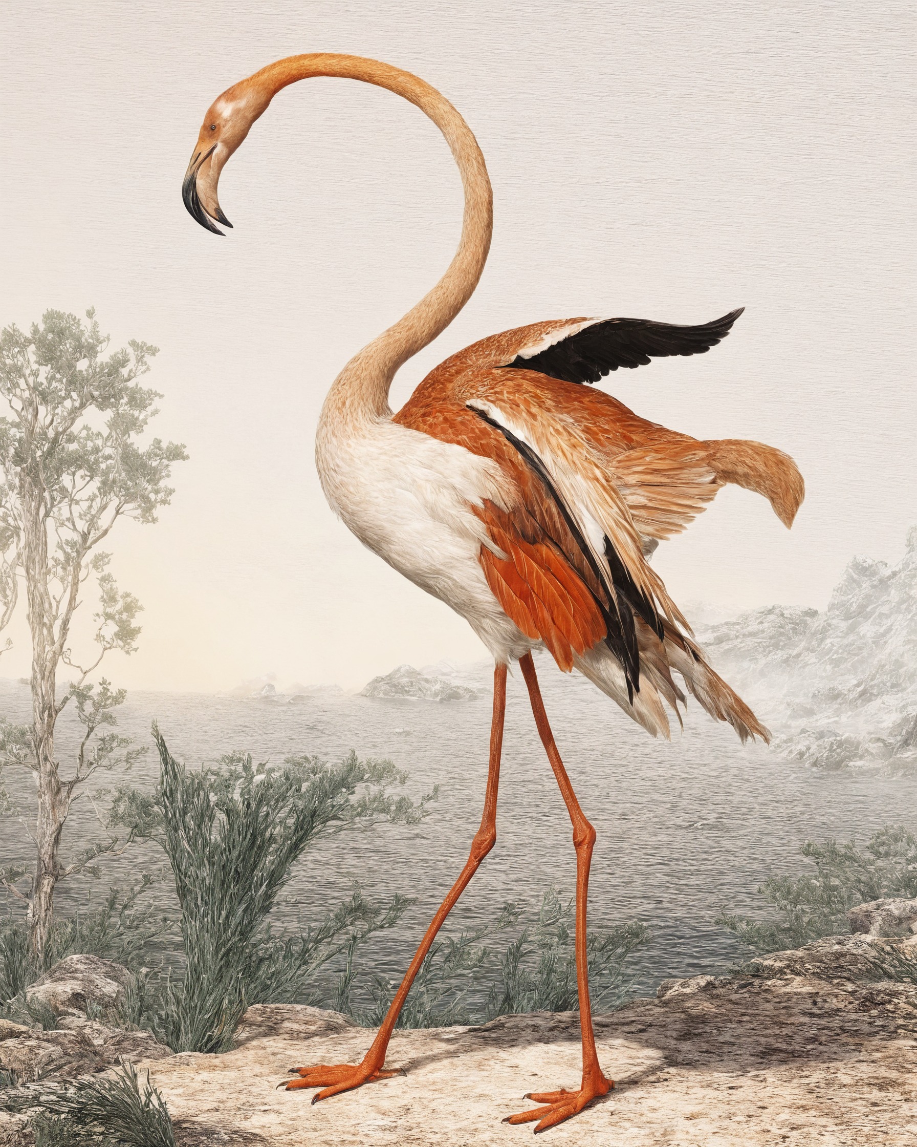 scientific illustration, birds, flamingos