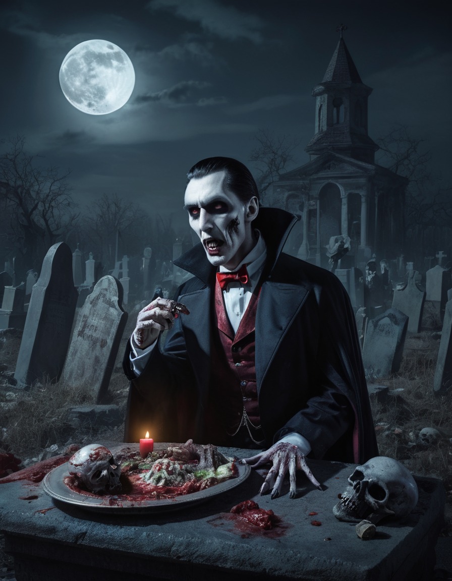 dracula, zombie, moonlit, graveyard