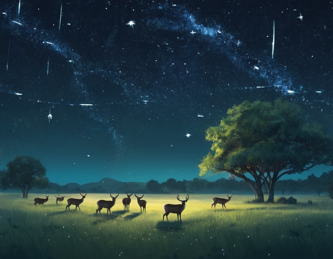 nature, wildlife, meadow, deer, stars