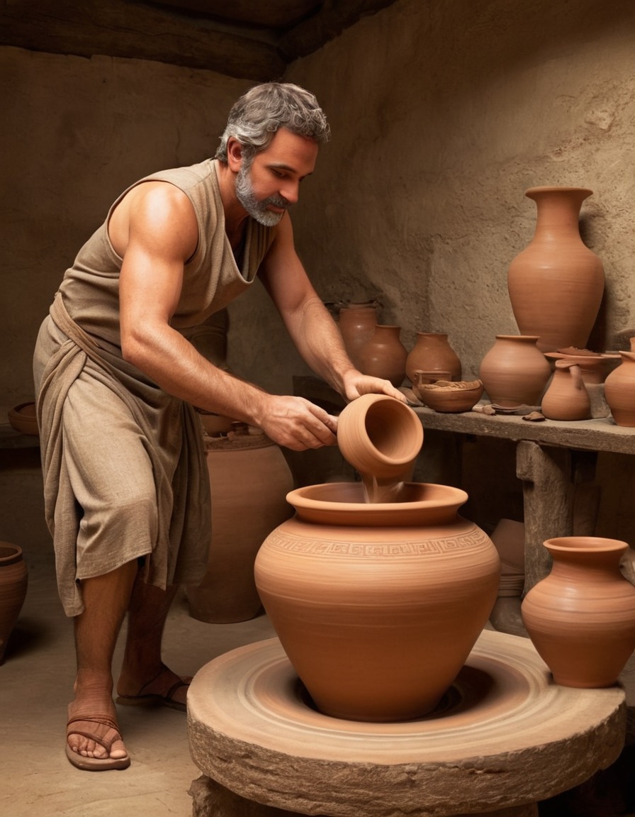 pottery making, ancient greece, men, craftsmanship, potter's wheel, 600 bc, artisans