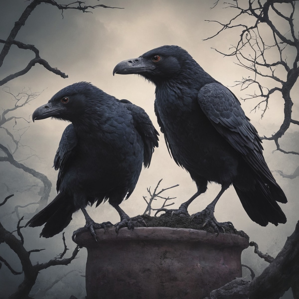 digitalart, bird, dreamup, gothic, digitalpainting, animal, wildlife, ravens, ai_art