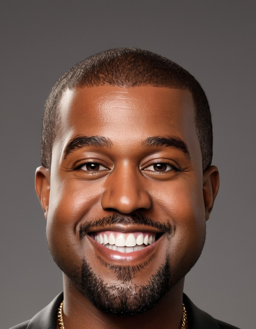 kanye west, caricature, big head, crazy smile, musician, celebrity, american artist