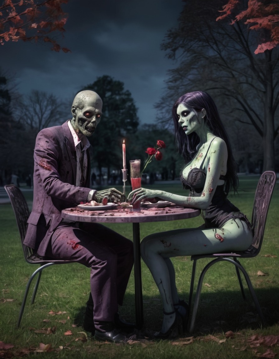 zombie, couple, romance, park