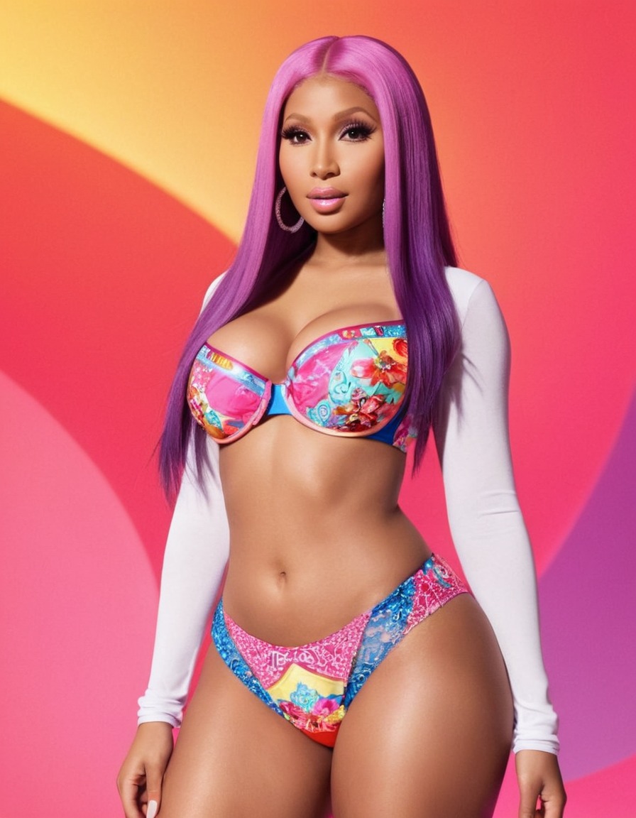 nicki minaj, confident, posing, colorful, underwear, fashion