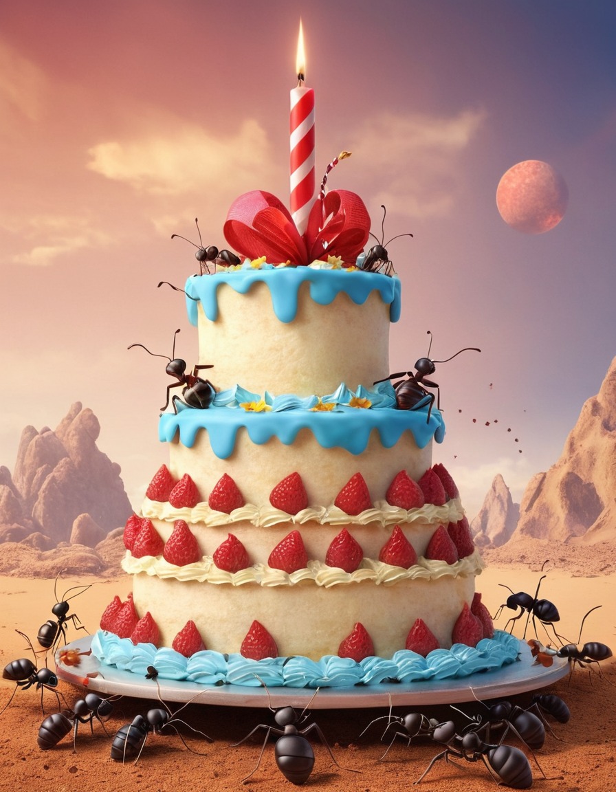 ants, giant, birthday cake, strange, insects, food, unusual