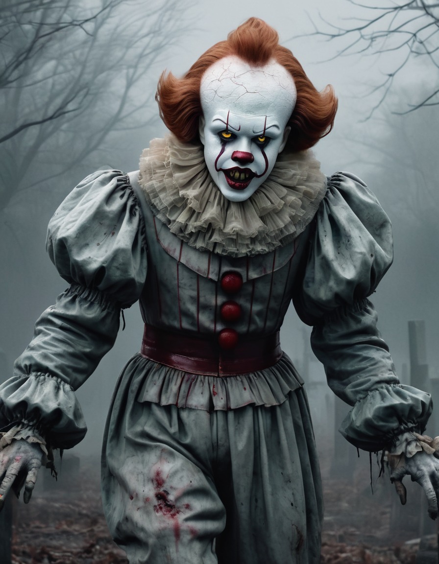 pennywise, it, zombie, graveyard, horror, foggy, reimagined