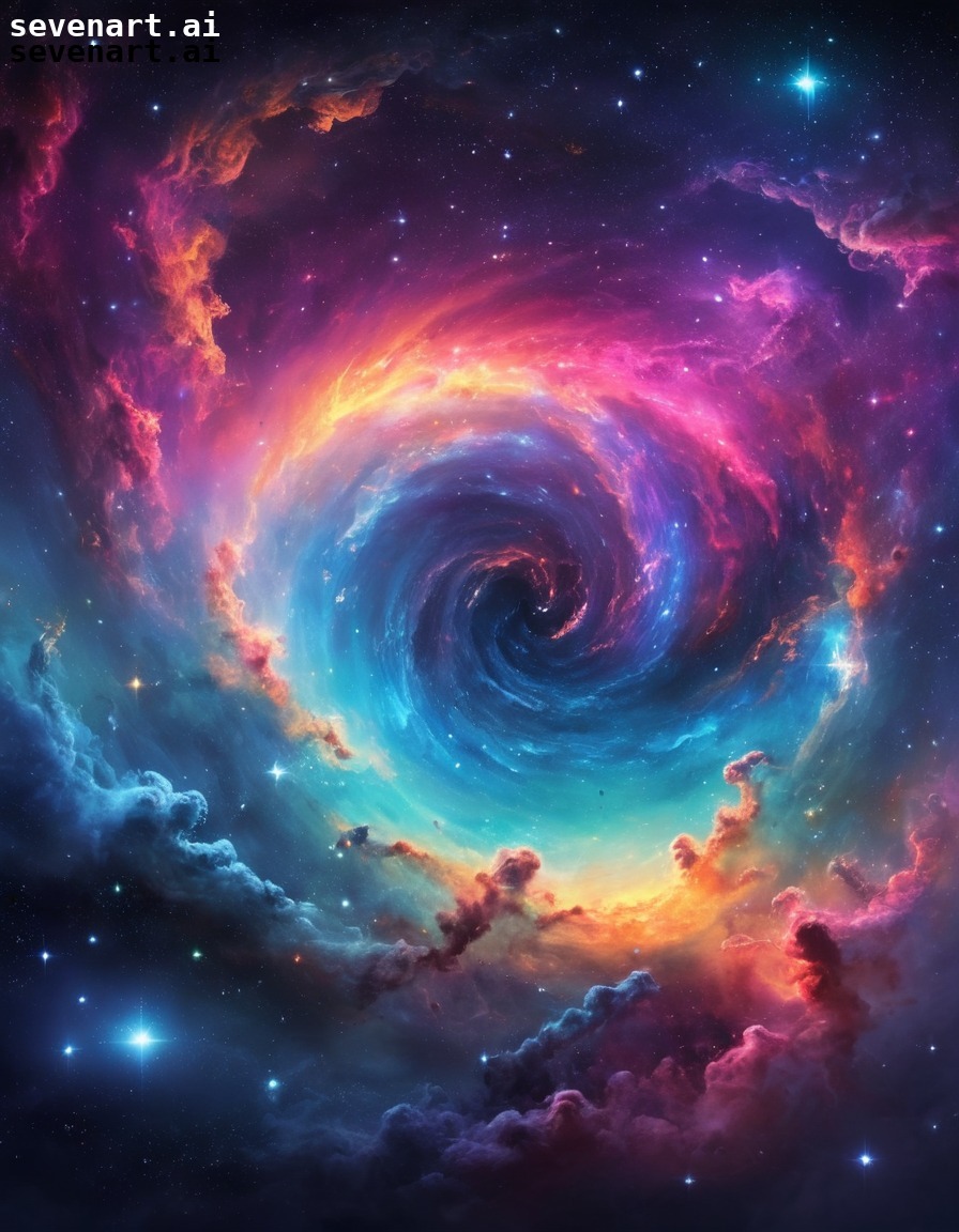 whimsical, galaxy, vibrant colors, swirling gas clouds, stars, space