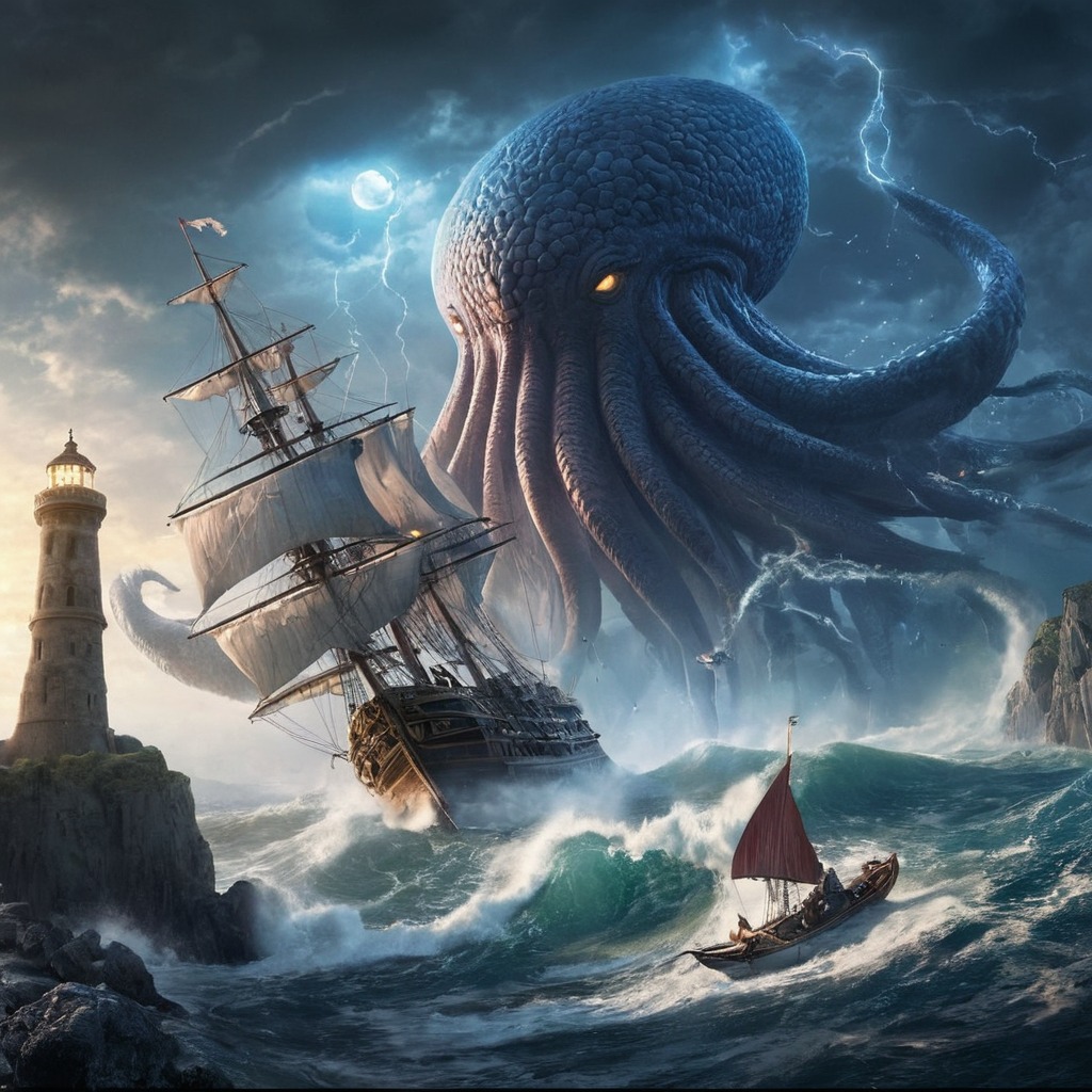 fantasyart, horror, sea, creature, squid