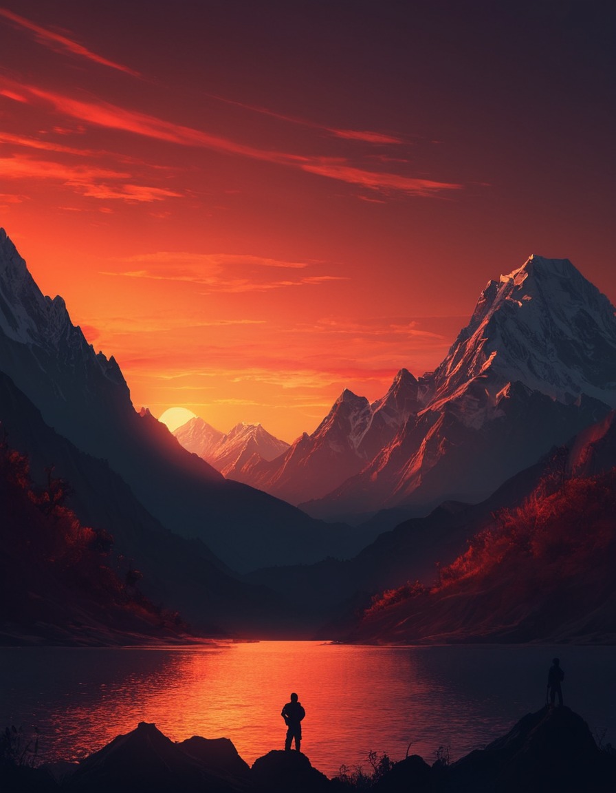 sunset, mountains, contrast, silhouettes, nature