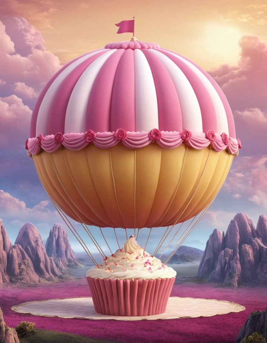 hot air balloon, cupcake, unique design, air travel, creative transportation, balloon festival, quirky form