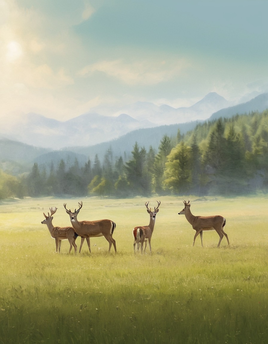 nature, meadow, deer, wildlife, peaceful