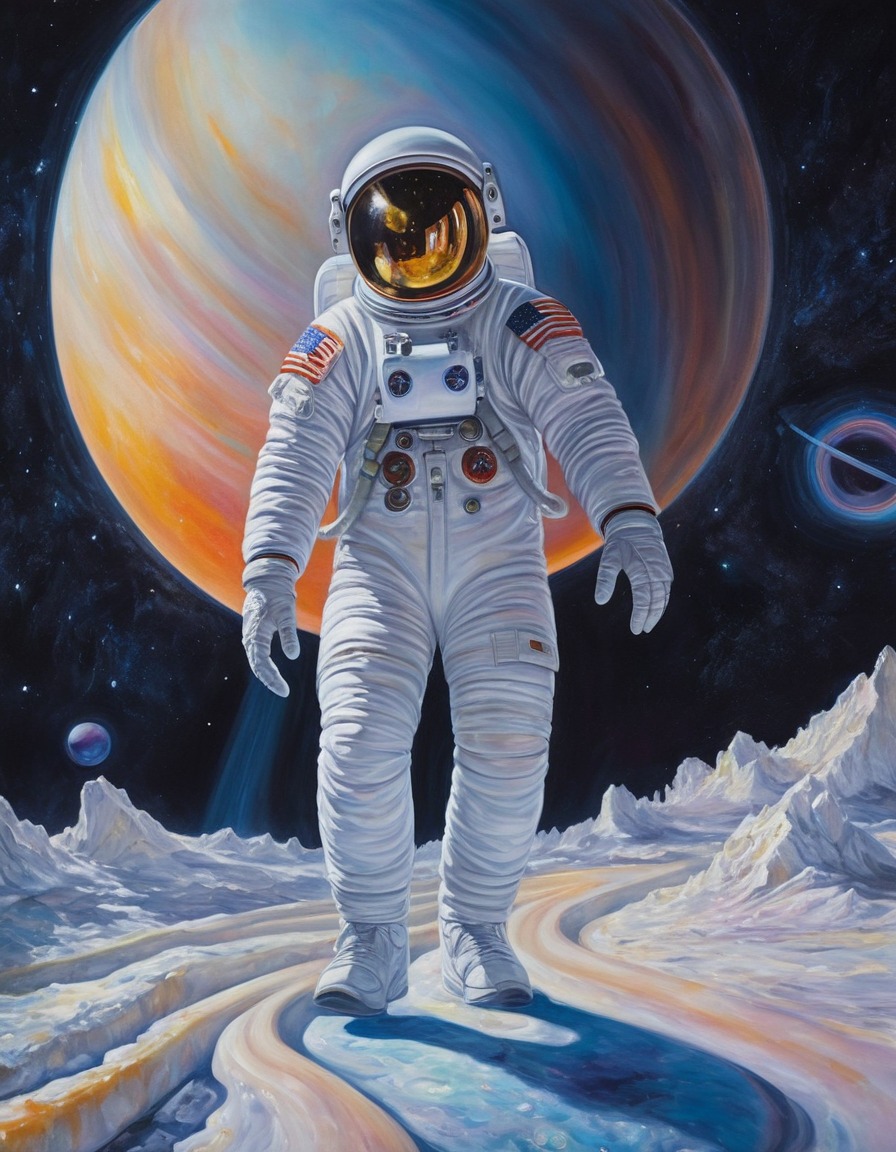 space, astronaut, saturn, crystal, exploration, surreal