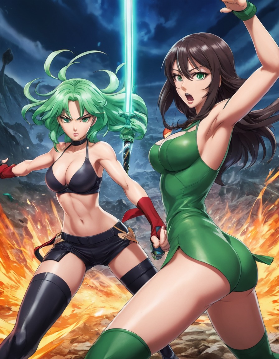 jade, powerful opponent, fierce battle, warrior, confrontation, anime, games