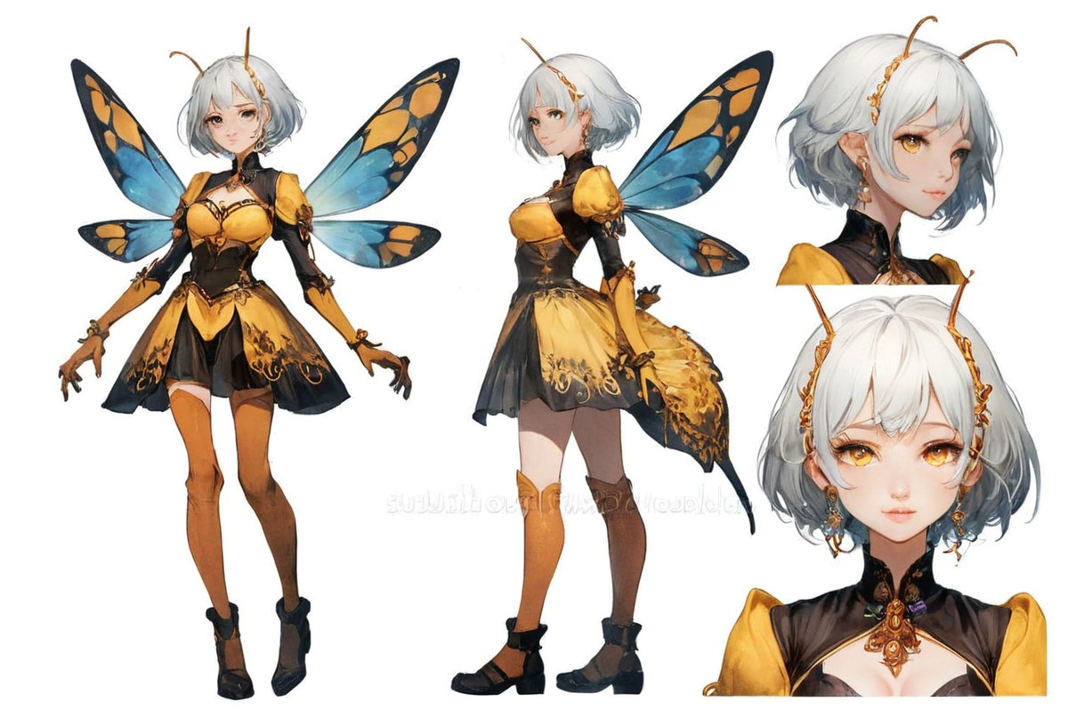 characterdesign, adoptable, adoptablesopen, characterconcept, digitalart, conceptart, animegirl, originalcharacter, fantasycharacter, referencesheet, antennae, anthromorphic, anthropod, anthropomorphic, blondegirl, butterfly, charactersheet, dragon, dragongirl, greenskin, insectgirl, anthrocharacter, black_sclera, monstermusume