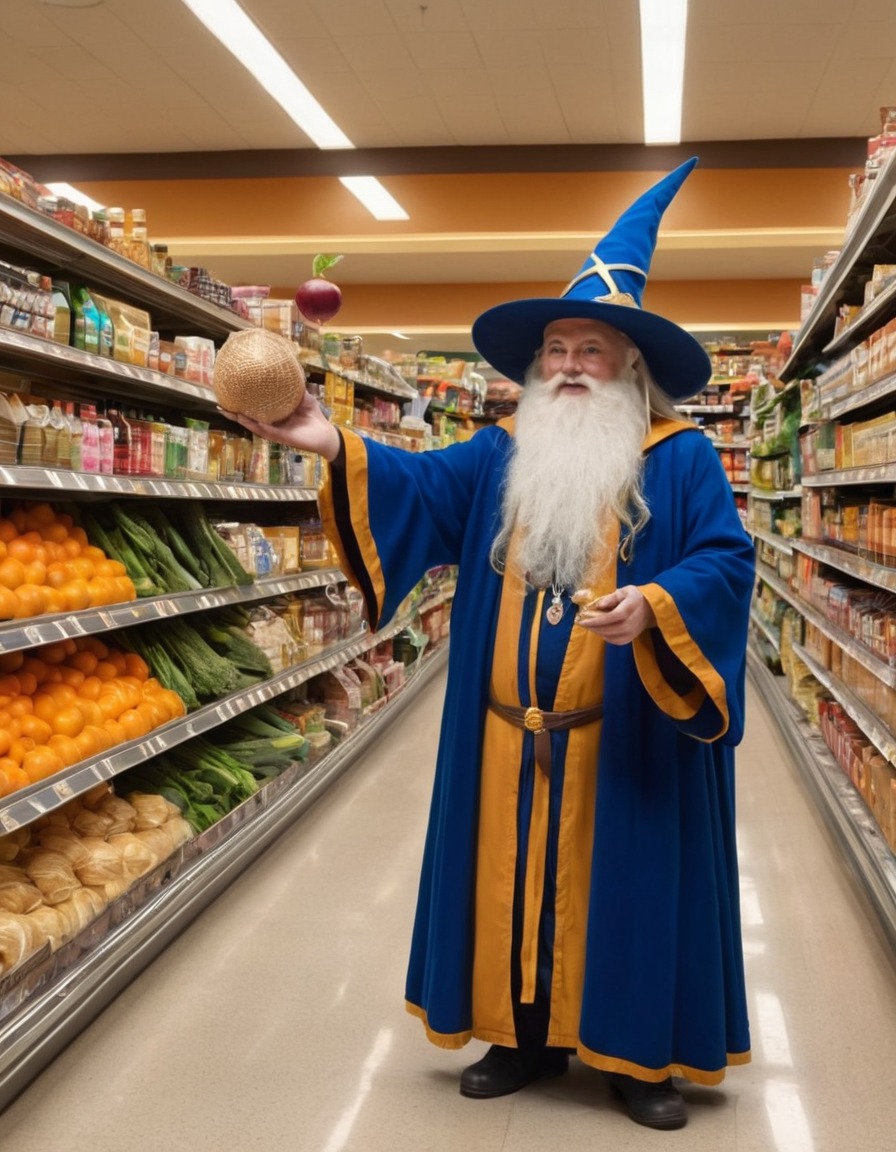 wizard, magic, spells, grocery store, fantasy, witchcraft, mystery