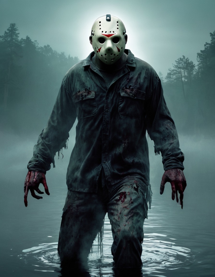 jason voorhees, friday the 13th, horror, zombie, lake crystal, mist, undead