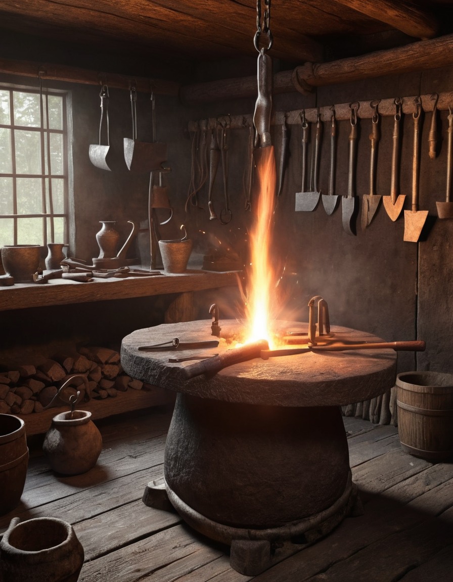 blacksmith, forging, tools, workshop, viking age, scandinavia, 800 ad