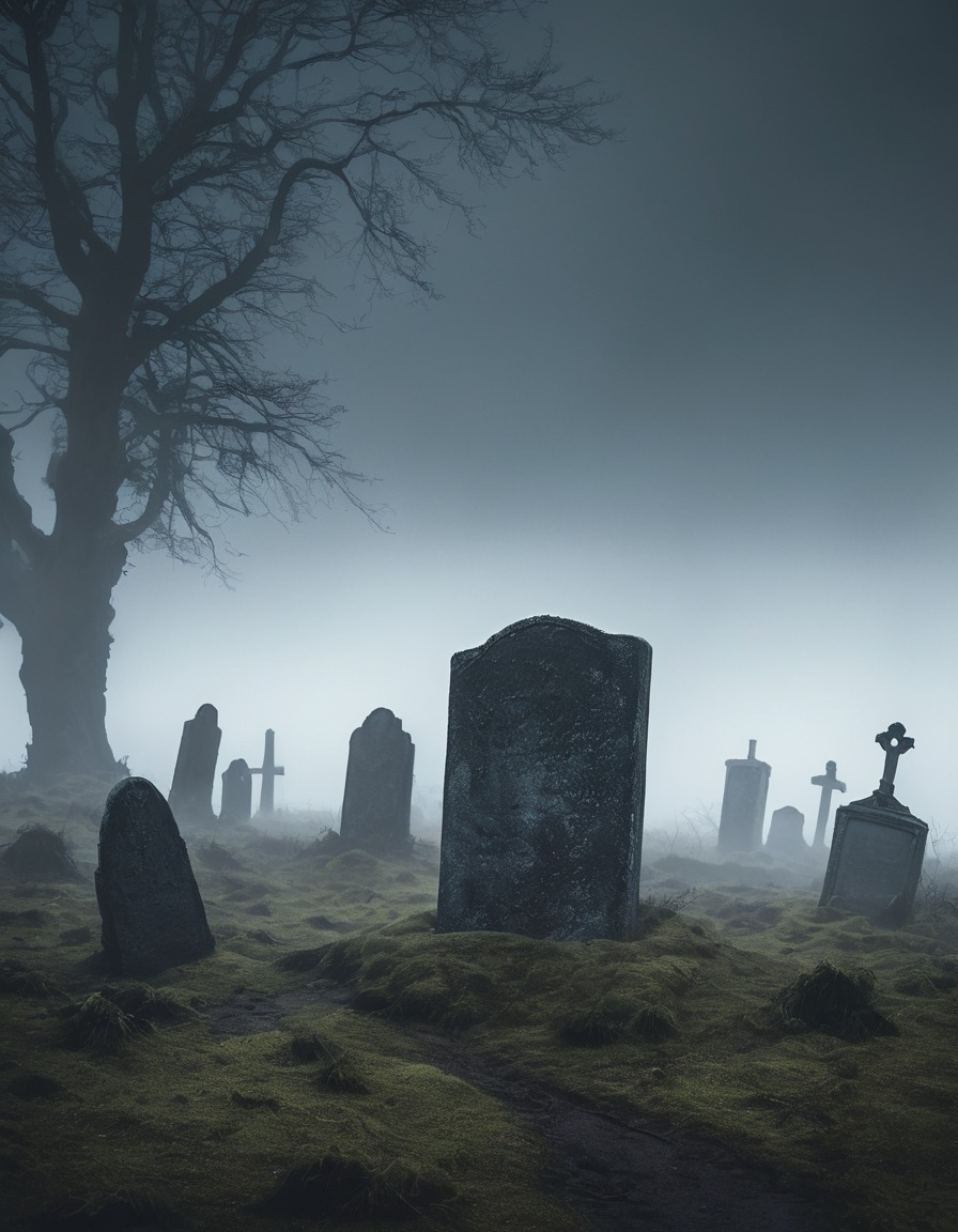 moor, mist, gravestone, desolate, spooky, gothic, underground, dark