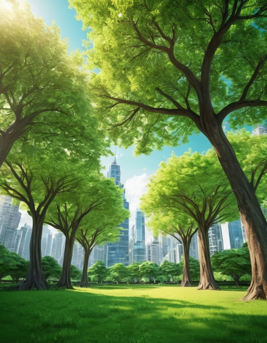 nature, urban, park, cityscape, greenery, skyscrapers, city