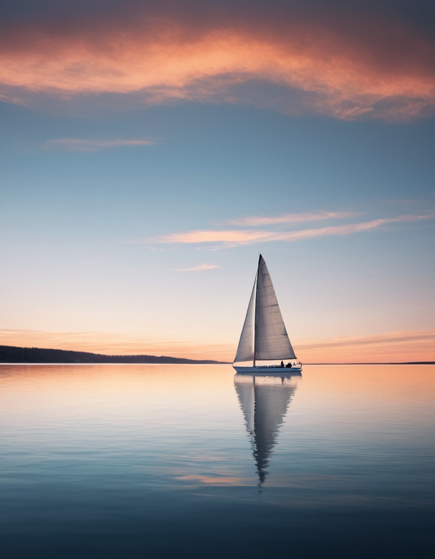 sailboat, serene, sunset, reflection, tranquil