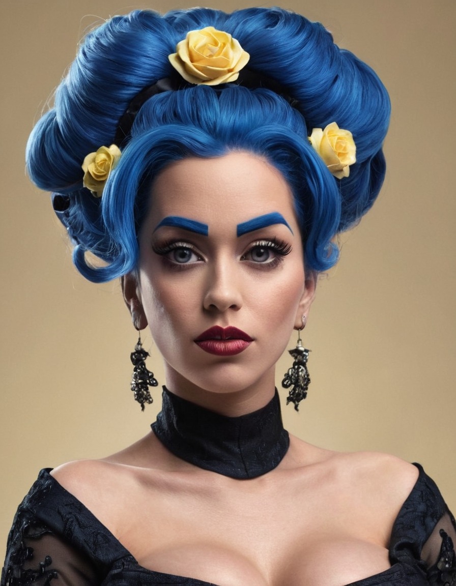 marge simpson, blue hair, updo hairstyle, classy event, simpsons